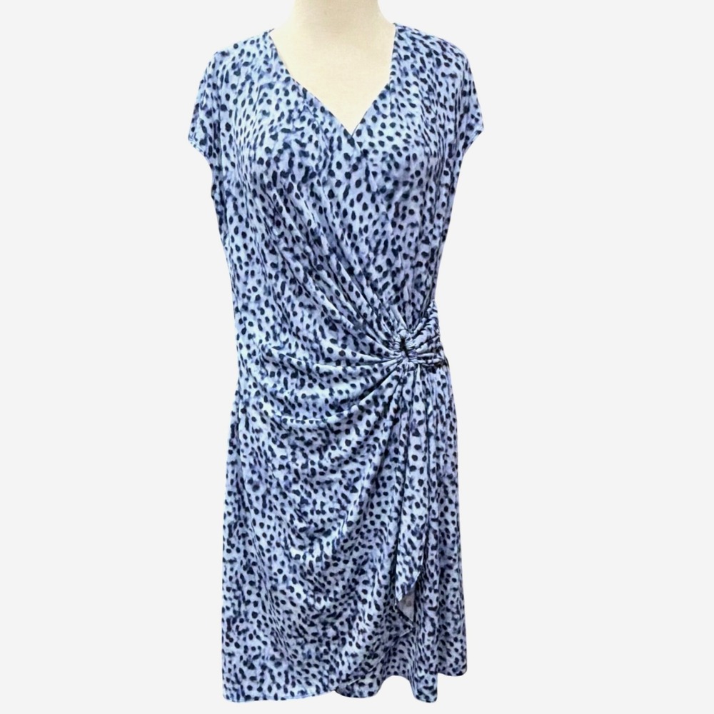 Tommy Bahama Clara Lovely Faux Wrap Sheath Dress M Blue Leopard Feminine Travel